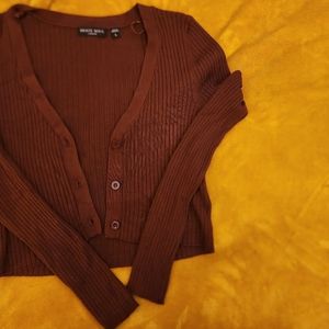Chocolate brown soft ribbed cardigan